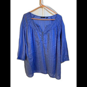 Blouse Light Baby Blue 22/24 Avenue 100% Cotten Linnen 3/4 Sleeve Soft